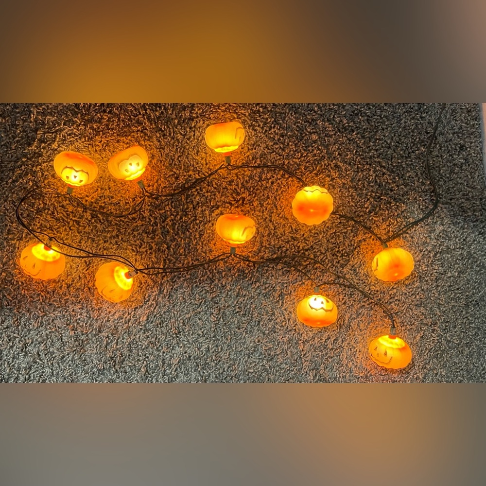Vintage Pumpkin String Lights Halloween Decor Blow Mold Jack O’ Lantern Orange - Picture 2 of 8